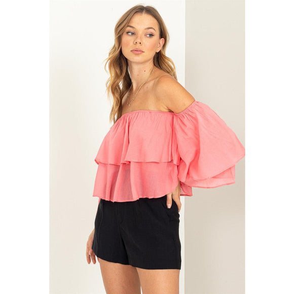 Women's Short Sleeve - Easy Win Off the Shoulder Tiered Blouse -  - Cultured Cloths Apparel