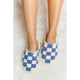 Shoes - Melody Checkered Print Plush Slide Slippers - Cobalt Blue - Cultured Cloths Apparel