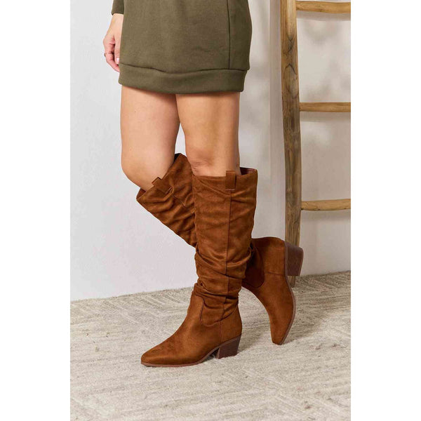 Shoes - East Lion Corp Block Heel Knee High Boots - Chestnut - Cultured Cloths Apparel