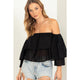 Women's Short Sleeve - Easy Win Off the Shoulder Tiered Blouse - Black - Cultured Cloths Apparel