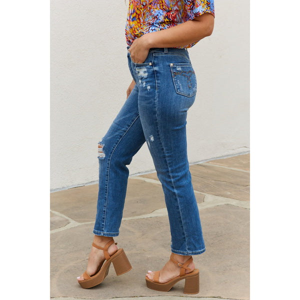 Denim - Judy Blue Theresa Full Size High Waisted Ankle Distressed Straight Jeans -  - Cultured Cloths Apparel