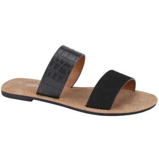 Shoes - Comfy and Easy to Wear Double Strap Sandals - Black Croc - Cultured Cloths Apparel