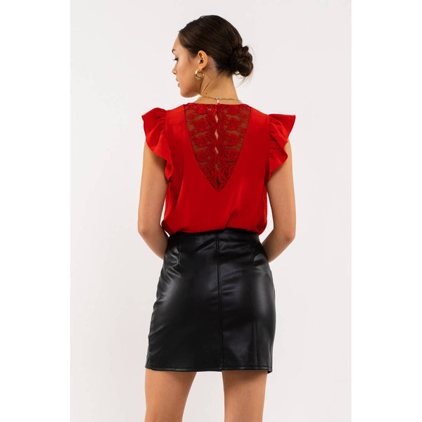 Women's Short Sleeve - Floral Lace Back Woven Top -  - Cultured Cloths Apparel