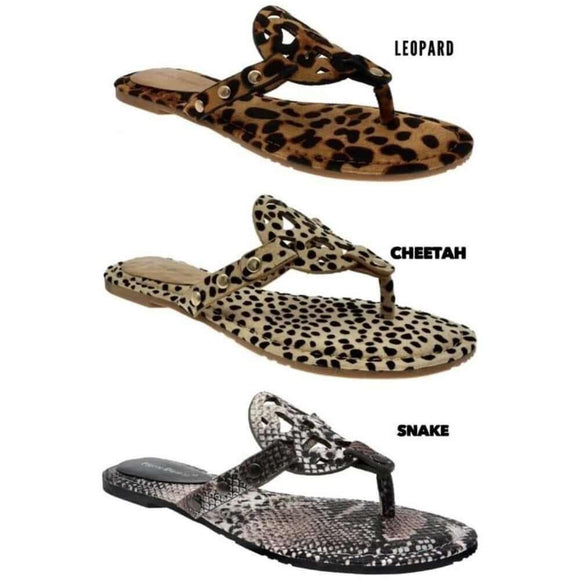Shoes - Cutout Medallion Thong Sandals - Leopard - Cultured Cloths Apparel