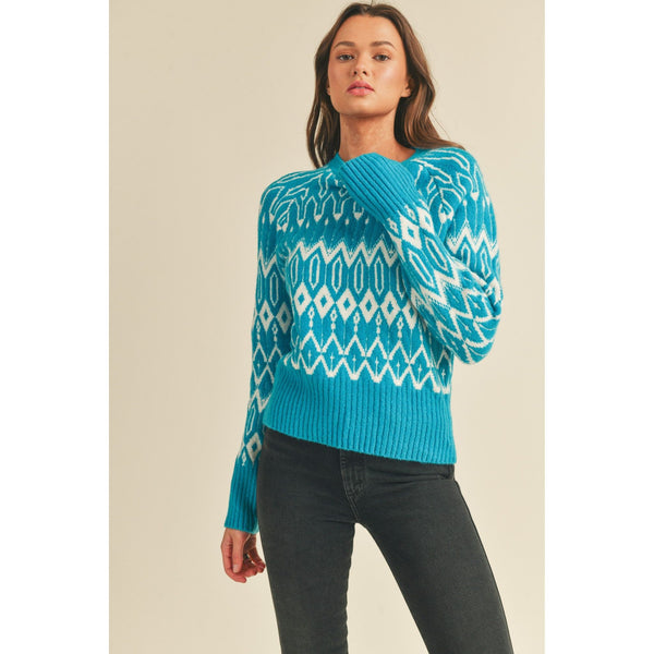 Women's Sweaters - Blushing Blue Fair Isle Sweater Top -  - Cultured Cloths Apparel