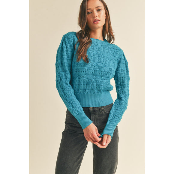 Women's Sweaters - Knitted Pointelle Sweater -  - Cultured Cloths Apparel
