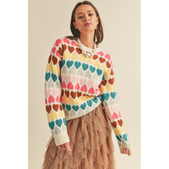 Women's Sweaters - Multi Colored Heart Sweater -  - Cultured Cloths Apparel