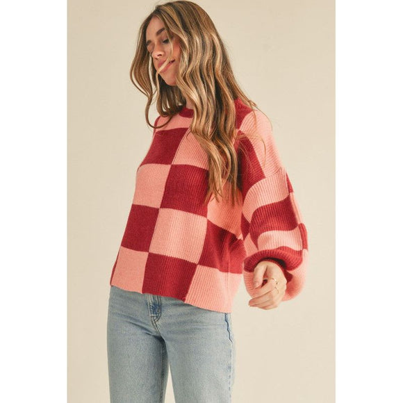 Women's Sweaters - Checkered Up Oversized Sweater Multi Color - Brick/Peach - Cultured Cloths Apparel