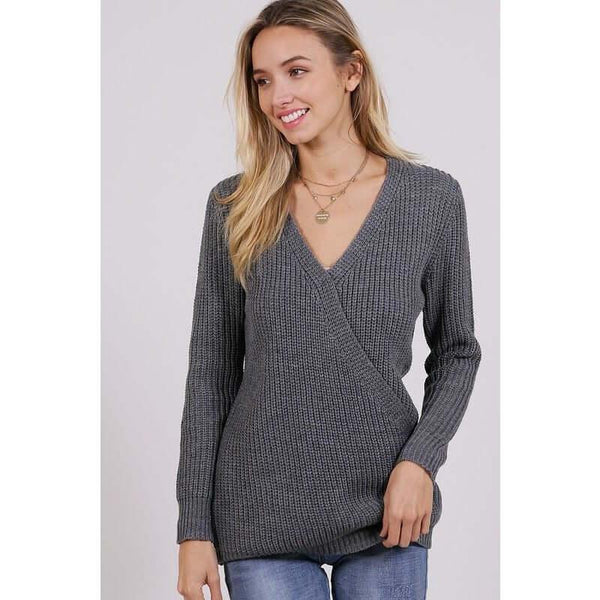 Women's Sweaters - Deep V Neck Overlapped Casual Sweater -  - Cultured Cloths Apparel