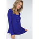 Women's Long Sleeve - Long Sleeve Button Up Top With Front Shirring Detail - Royal Blue - Cultured Cloths Apparel