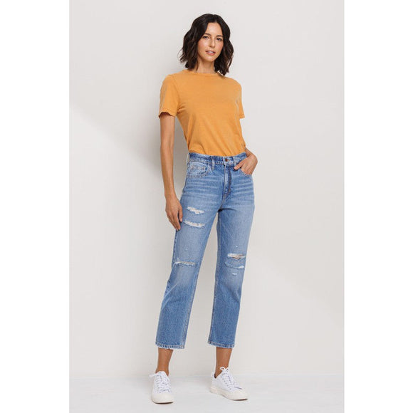 Denim - SneakPeek High Rise Slim Straight Distressed Denim Jeans -  - Cultured Cloths Apparel
