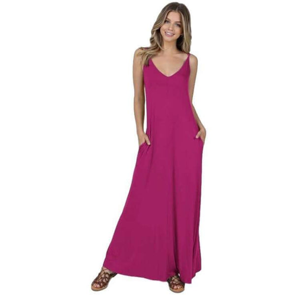 Women's Dresses - Adjustable Spaghetti Strap Sleeveless Maxi Long Dress -  - Cultured Cloths Apparel