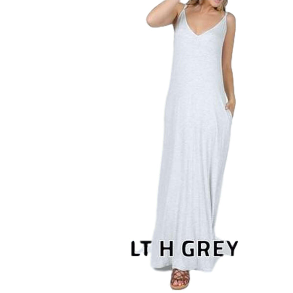 Women's Dresses - Adjustable Spaghetti Strap Sleeveless Maxi Long Dress - LT H. Grey - Cultured Cloths Apparel