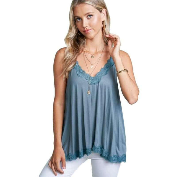 Women's Sleeveless - Fresh Washed Tidal Dye Lace Trim Halter Top -  - Cultured Cloths Apparel
