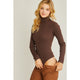 Women's Long Sleeve - Turtle Neck Fine Yarn Bodysuit - Brown - Cultured Cloths Apparel