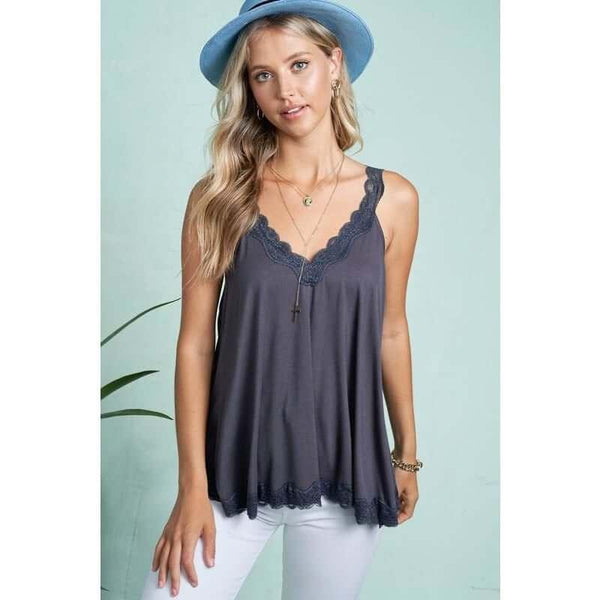Women's Sleeveless - Fresh Washed Tidal Dye Lace Trim Halter Top -  - Cultured Cloths Apparel