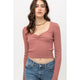 Women's Long Sleeve - Mercerized  Rib Crop Sweater Top - Mauve - Cultured Cloths Apparel