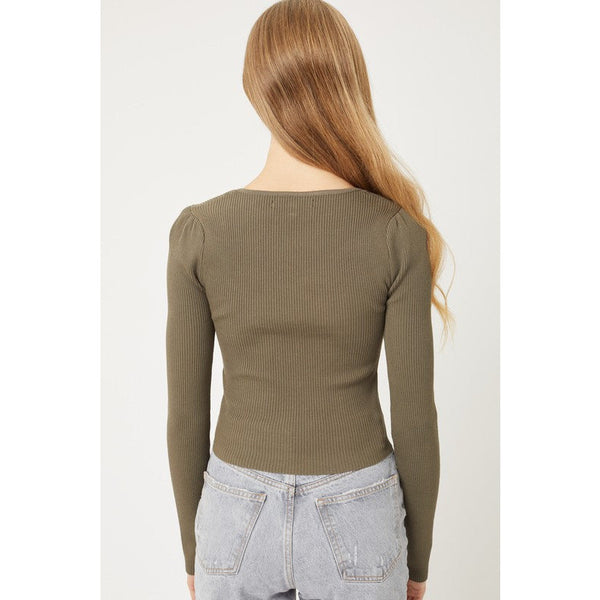 Women's Long Sleeve - Mercerized  Rib Crop Sweater Top -  - Cultured Cloths Apparel