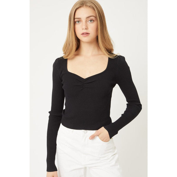 Women's Long Sleeve - Mercerized  Rib Crop Sweater Top - Black - Cultured Cloths Apparel