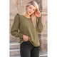 Women's Long Sleeve - Solid Top with Detailed Ruffle Shoulder - Olive - Cultured Cloths Apparel