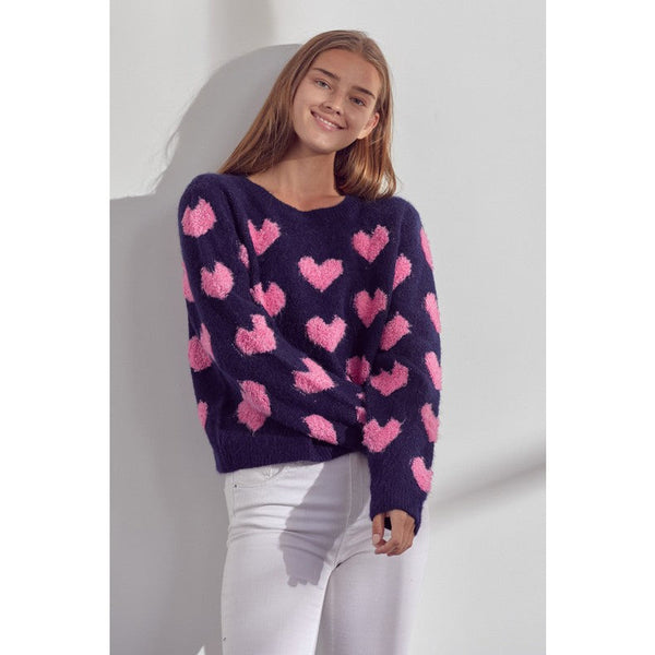 Women's Sweaters - Fuzzy Heart Sweater Top -  - Cultured Cloths Apparel