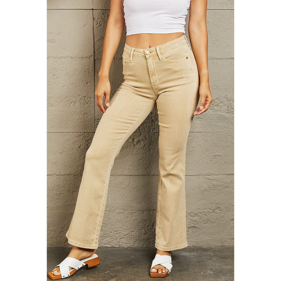 Denim - Judy Blue Cailin Full Size Mid Rise Garment Dyed Bootcut Jeans - Tan - Cultured Cloths Apparel