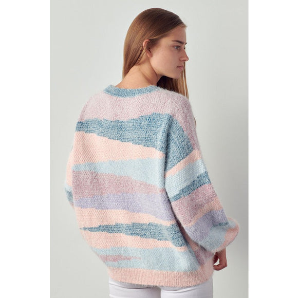 Women's Sweaters - Multicolored Off Stripe Pattern Sweater Top -  - Cultured Cloths Apparel