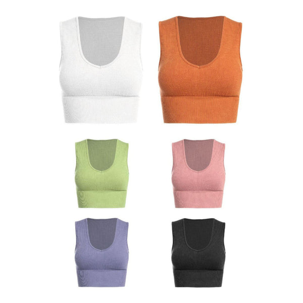 Athleisure - Ribbed Washed Rayon V-Plunge Crop Tank -  - Cultured Cloths Apparel