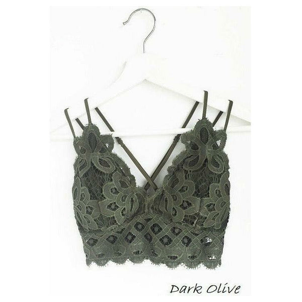 Bralettes - Beautiful Crochet Lace Bralette - Dark Olive - Cultured Cloths Apparel