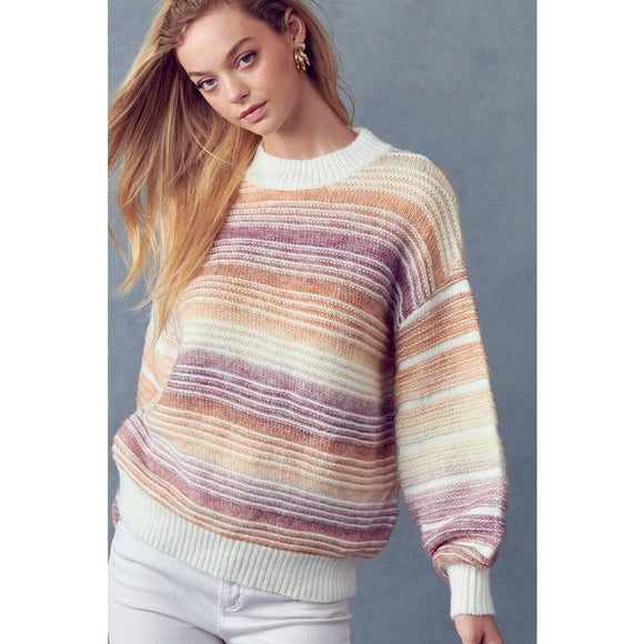 Women's Sweaters - Ombre Rainbow Stripe Pattern Sweater Top -  - Cultured Cloths Apparel