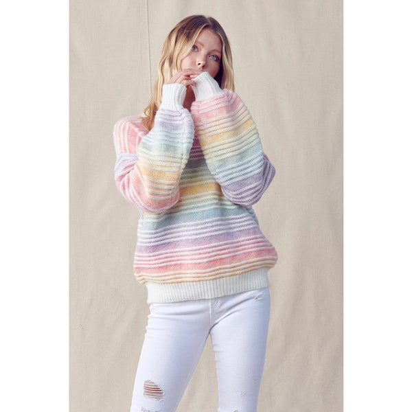 Women's Sweaters - Ombre Rainbow Stripe Pattern Sweater Top -  - Cultured Cloths Apparel