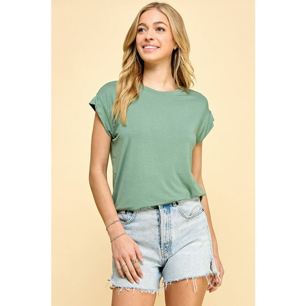 Women's Short Sleeve - Solid Top With Short Sleeves - Dark Sage - Cultured Cloths Apparel
