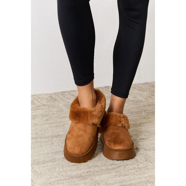 Shoes - Legend Footwear Furry Chunky Platform Ankle Boots - Camel - Cultured Cloths Apparel