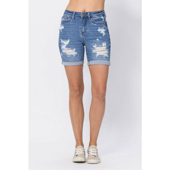 Women's Shorts - Judy Blue Mid Length Destroyed Shorts -  - Cultured Cloths Apparel