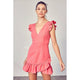 Women's Dresses - V NECK RUFFLE DRESS - PINK PUNCH - Cultured Cloths Apparel
