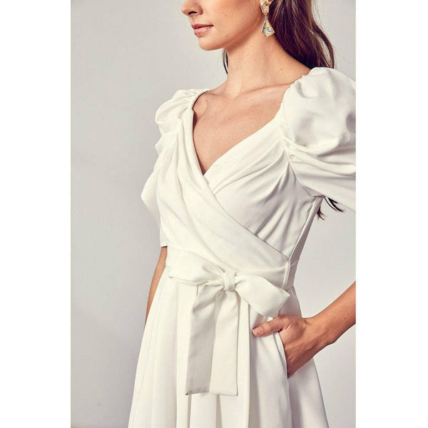 Women's Rompers - Wrap Front Side Tie Romper - OFF WHITE - Cultured Cloths Apparel