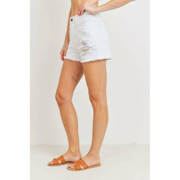 Women's Shorts - Just USA White Destroyed Denim Shorts -  - Cultured Cloths Apparel