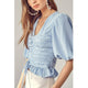 Women's Short Sleeve - Puff Sleeve Cinched Top -  - Cultured Cloths Apparel