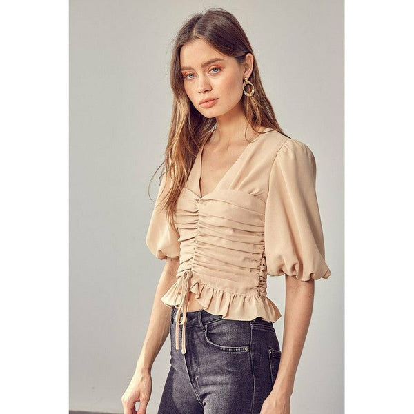 Women's Short Sleeve - Puff Sleeve Cinched Top -  - Cultured Cloths Apparel