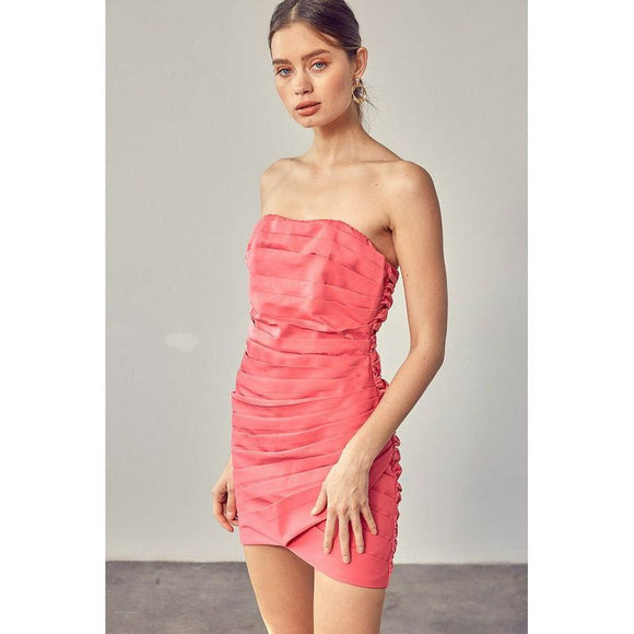 Dresses - Pleated Wrap Tube Strapless Dress -  - Cultured Cloths Apparel