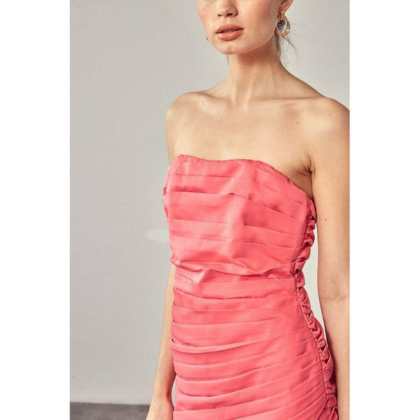 Women's Dresses - Pleated Wrap Tube Strapless Dress -  - Cultured Cloths Apparel