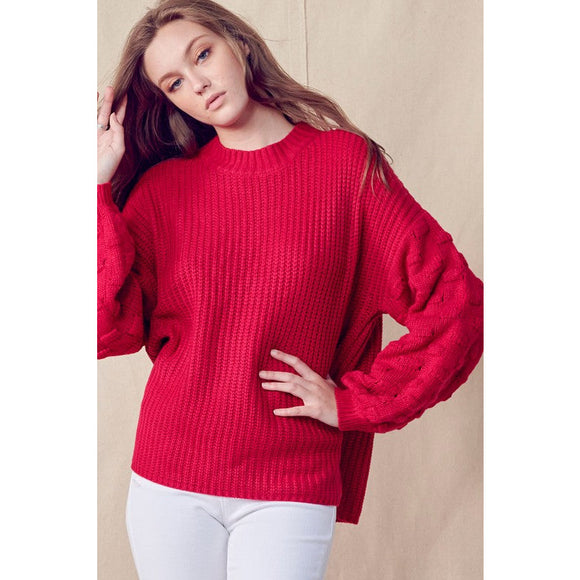 Women's Sweaters - Three-Dimensional Bubble Sleeve Sweater - Berry - Cultured Cloths Apparel