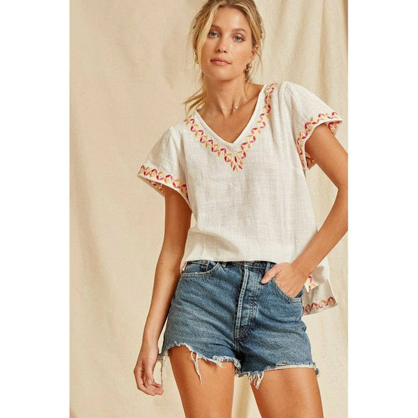Women's Short Sleeve - Fun & Easy Cotton Embroidered Top -  - Cultured Cloths Apparel