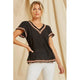 Women's Short Sleeve - Fun & Easy Cotton Embroidered Top - Black - Cultured Cloths Apparel
