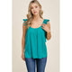 Women's Sleeveless - Double U Neck Lace Ruffled Strap Sleeveless Top - Kelly Green - Cultured Cloths Apparel