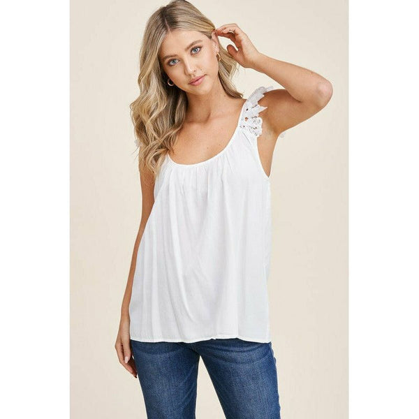 Women's Sleeveless - Double U Neck Lace Ruffled Strap Sleeveless Top -  - Cultured Cloths Apparel