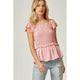 Women's Short Sleeve - Heather Smocked Top with Flared Sleeves - Blush - Cultured Cloths Apparel