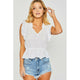 Women's Short Sleeve - Woven Solid Sleeveless Ruffle Top - White - Cultured Cloths Apparel