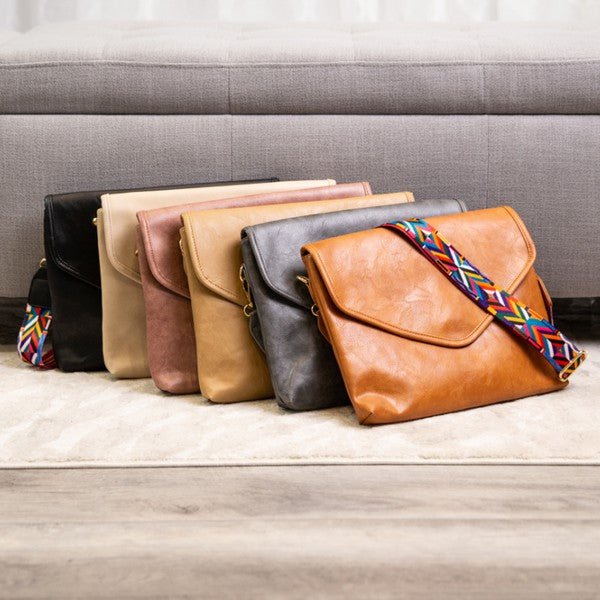 Women's Foldover Leather Clutch Crossbody Bag