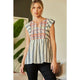 Women's Sleeveless - Striped Babydoll Geo Embroidery Sleeveless Top -  - Cultured Cloths Apparel